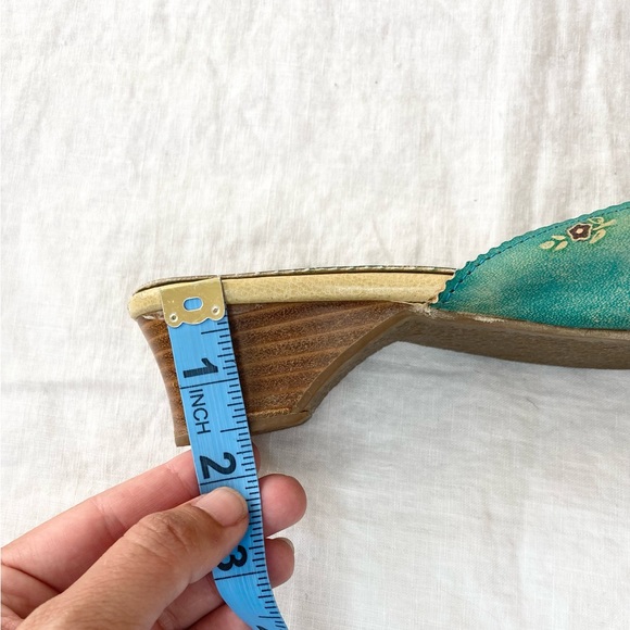 Vintage Retro Miz Mooz by Garth Teal Green Floral Shoes - Picture 14 of 16